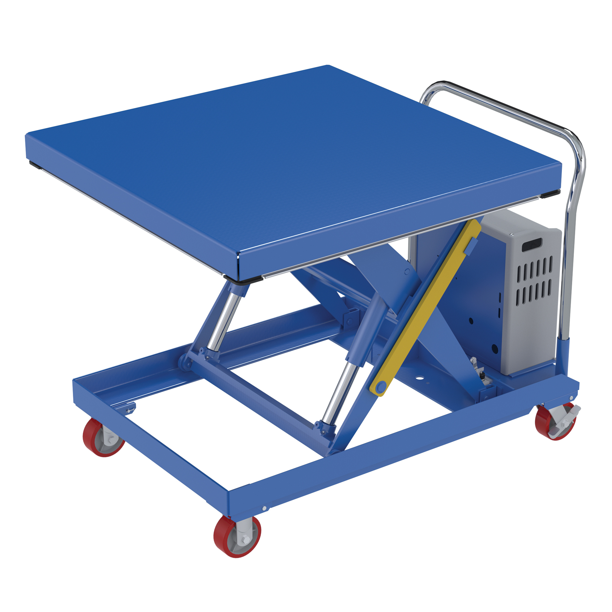 Vestil Steel 12V DC Powered Hydraulic Elevating Cart 42 In. x 42 In. 2000 Lb. Capacity Blue